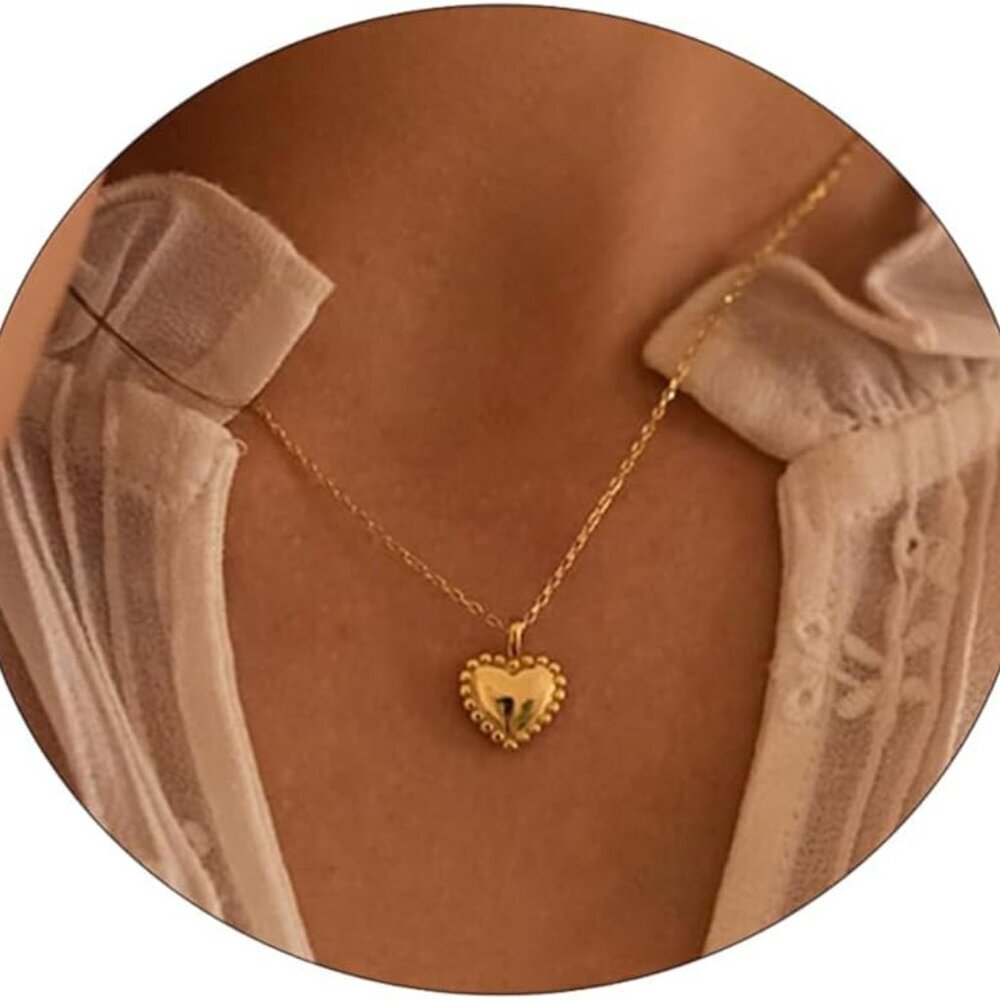 Elegant 14k Gold Plated Heart Necklace for Women - Adjustable Chain, Perfect Gif